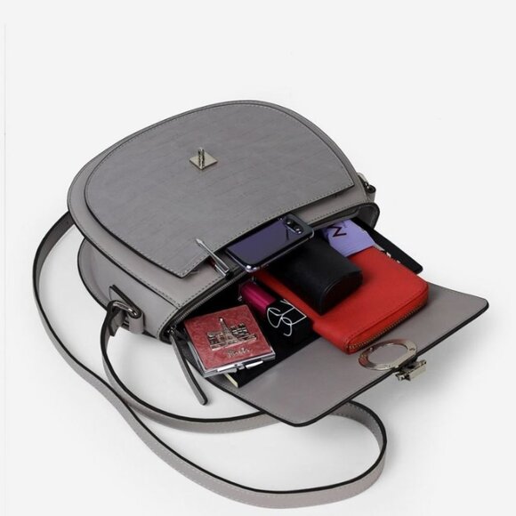 NWT Gray Grey Shoulder bag Crossbody bag faux croc vegan - Picture 3 of 4